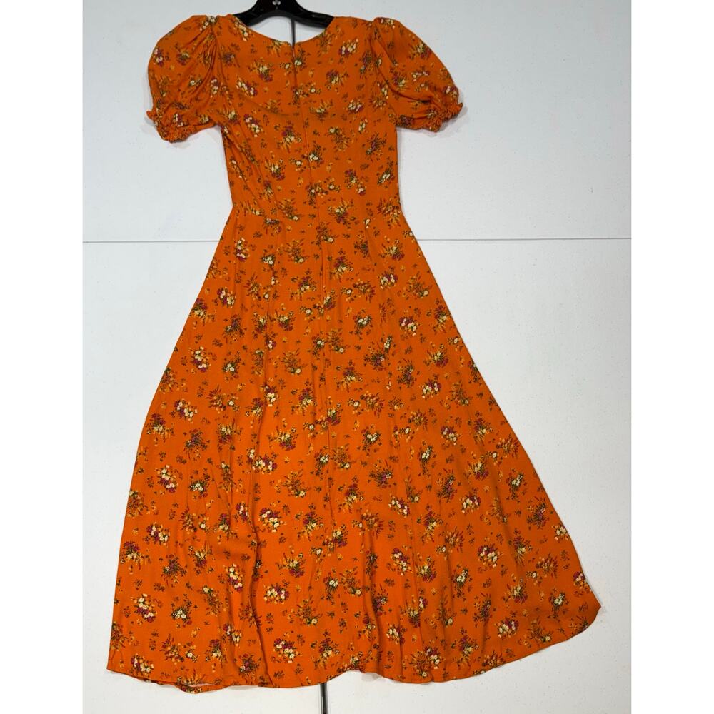 Reformation Lacey Orange floral midi  Dress Size 4 - Picture 6 of 8